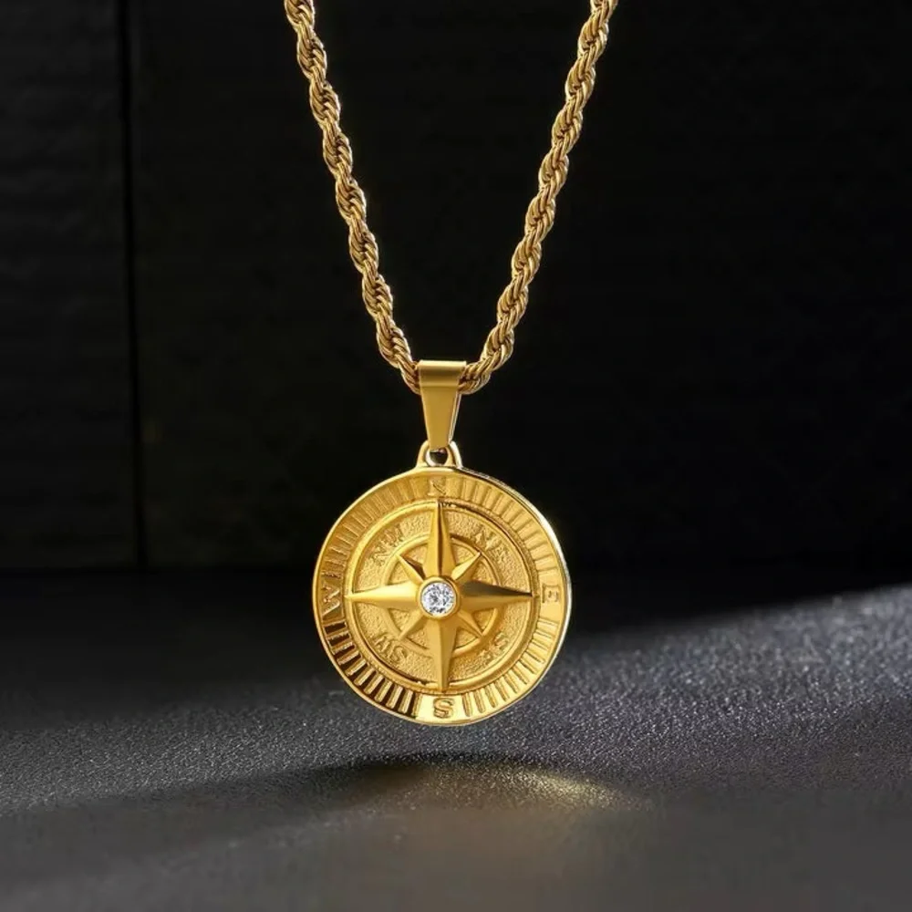 Compass Necklace with Rope Chain - Picture 5 of 6